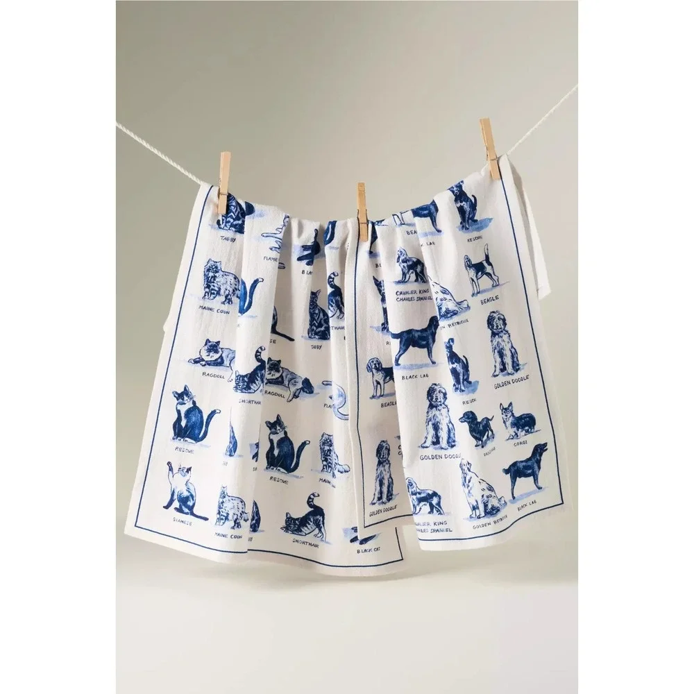 Anthropologie Molly Hatch Dish Towel Cats 100% Cotton 21